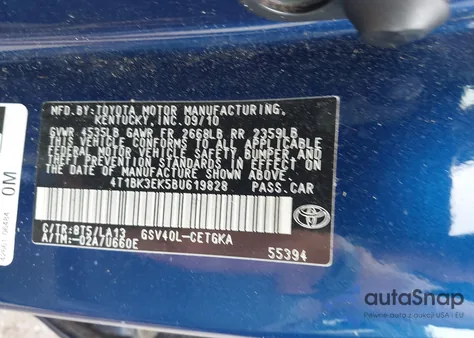 2011 Toyota Camry Xle V6 из США, поврежденный, VIN 4T1BK3EK5BU619828